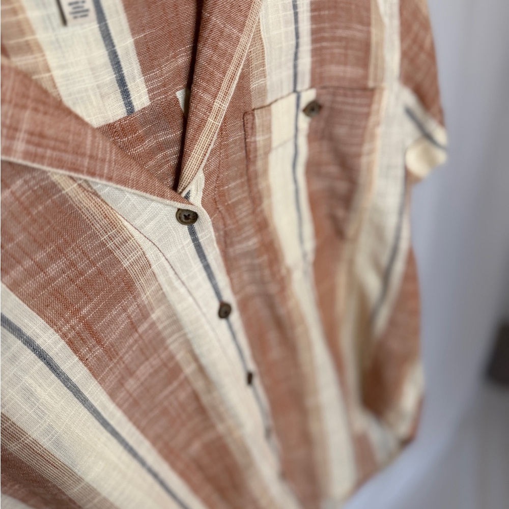 Toad&Co Tan and Cream Striped Button Down Shirt - Picture 3 of 4